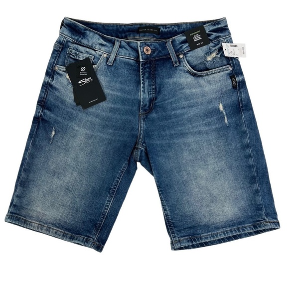 NWT SILVER ELYSE Womens Blue Jean Bermuda Shorts Sz W27 (3/4) Curvy Fit Mid-Rise - Picture 1 of 14